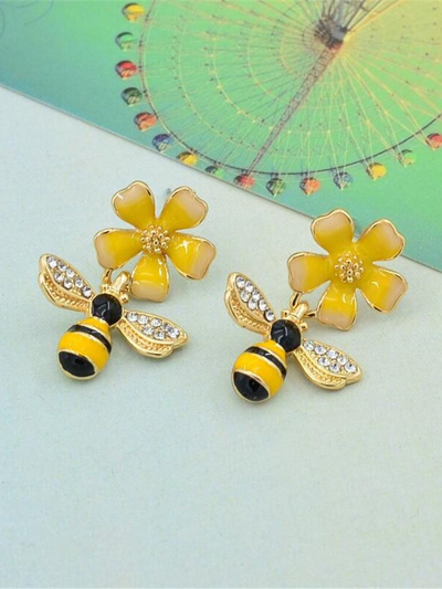 Girls Flower Bumble Bee Stud Earrings