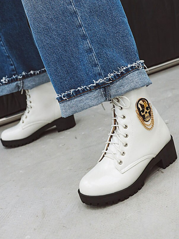 Women's Lace-Up Skull Ankle Boots