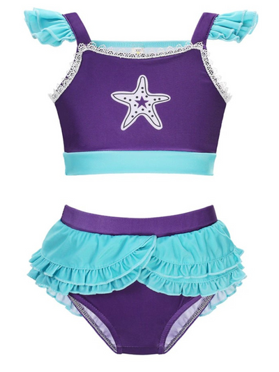 Two Piece Toddler Swimsuits | Girls Purple Sea Star Two Piece Swimsuit