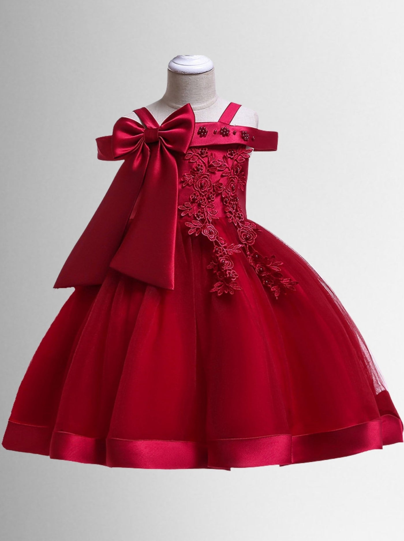 Girls Formal Dresses | Floral Embroidered Bow Holiday Party Dress