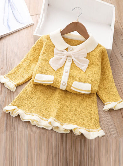 Fashionable Fall Yellow Knit Sweater & Skirt Set