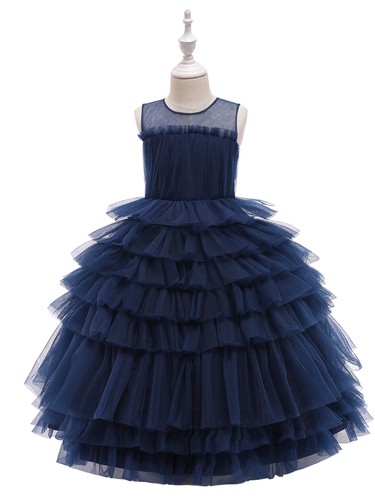 Little Girls Holiday Dresses | Sheer Collar Ruched Tulle Party Dress