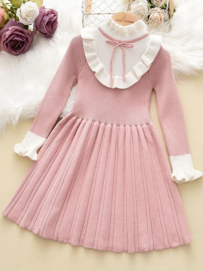  Preppy Chic Dresses | Bib Collar Pink Knit Dress | Mia Belle Girls