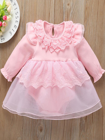 Baby Love That Lace Look Tulle Skirt Onesie Pink