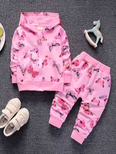 Baby Posh Butterfly Babe Hooded Jacket And Pants Set Pink