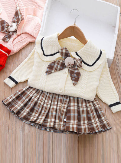 Smart Girls Rule White Knit Sweater & Checkered Skirt Set