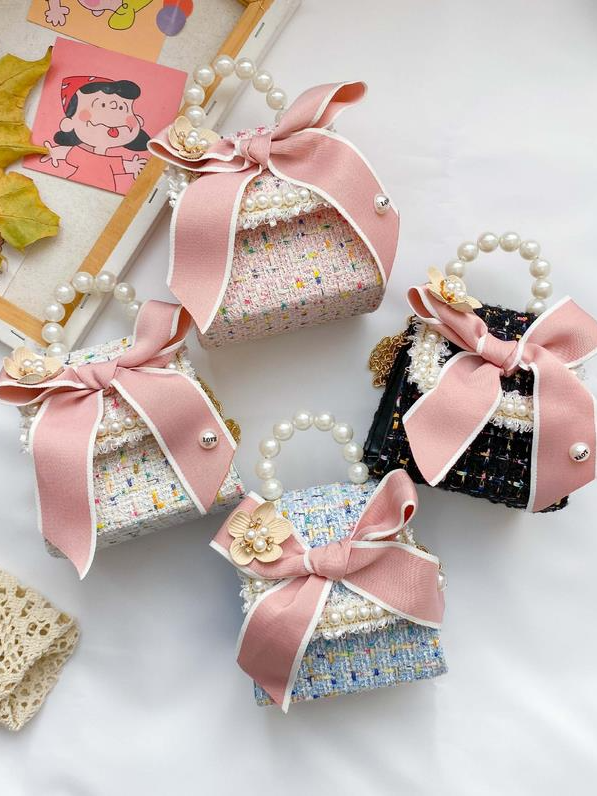 Little Girls Accessories | Mini Rainbow Tweed Pearl Crossbody Handbag