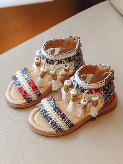Little Girls Shoes | Boho Tassel Gladiator Sandals | Mia Belle Girls