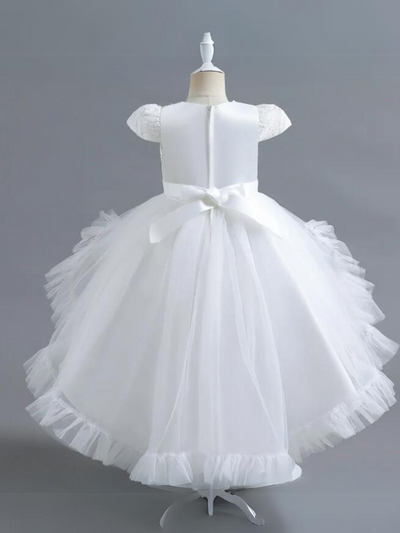 Mia Belle Girls Lace Bodice Hi-Lo Gown | Girls Communion Dresses