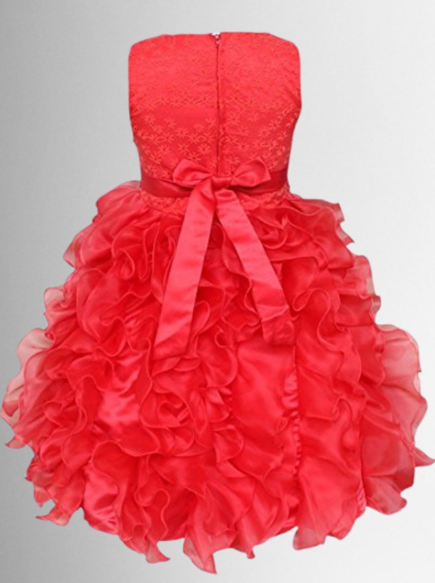 Girls Sleeveless Pearl Ruffled Special Occasion Dress
