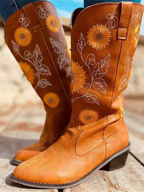 Women's Sunflower Embroidered Cowboy Booties By Liv and Mia - Mia Belle Girls