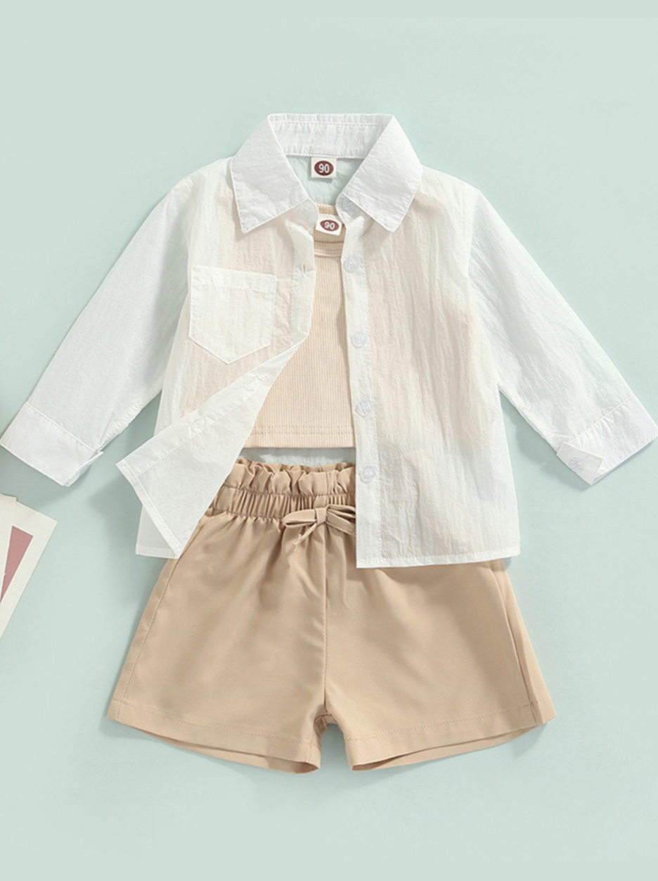 Mia Belle Girls Top, Shirt & Paperbag Shorts Set | Resort Wear