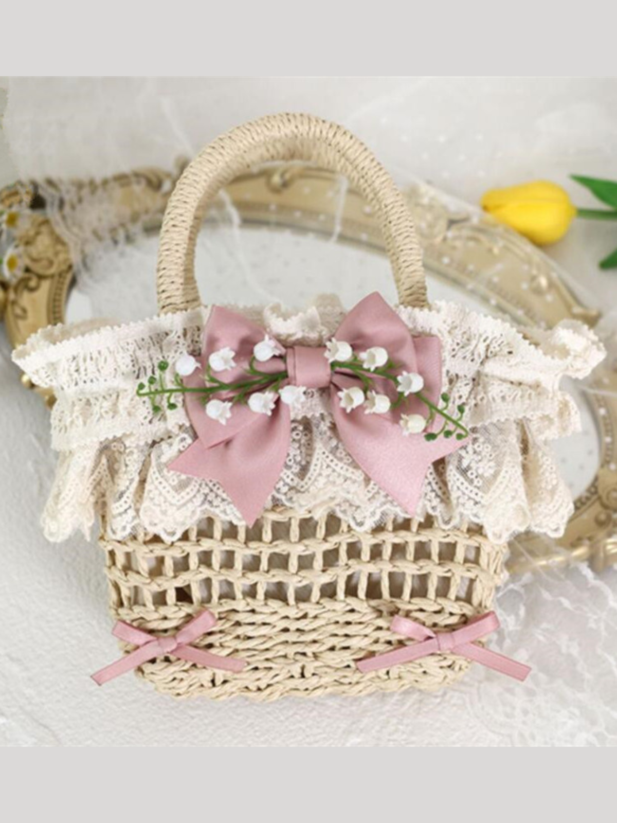Springtime Adventure Pink Woven Basket Bag
