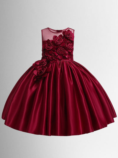 Little Girls Party Dresses | Silk Rosebud Holiday Princess Dress 