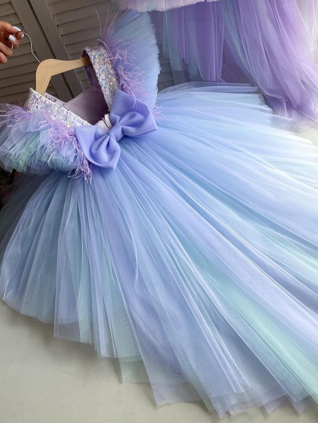 Little Girls Fancy Dress | Flutter Sleeve Multicolor Tulle Party Dress