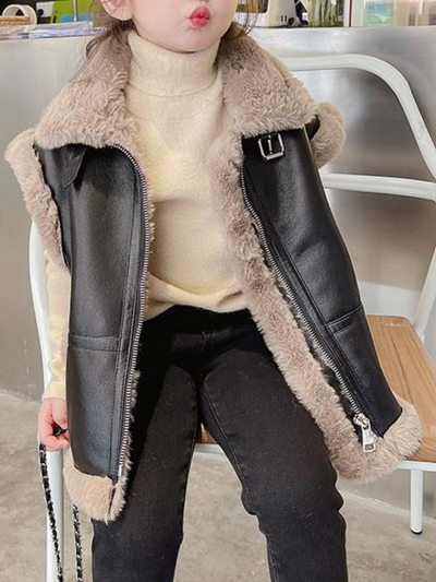 Mia Belle Girls Fleece-Lined Vegan Leather Vest | Winter Coats