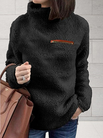 Women's Ultra Plush Turtleneck Zipper Chest Pocket Sweater Black