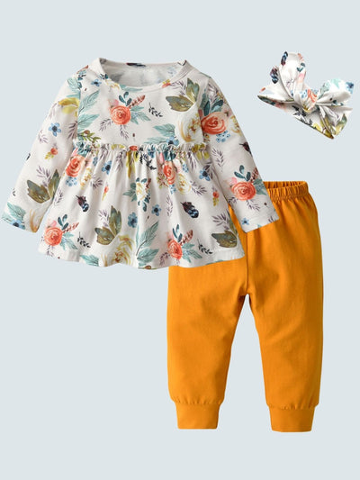 Baby Floral Funtime Long Sleeve Casual 3 Piece Set Yellow