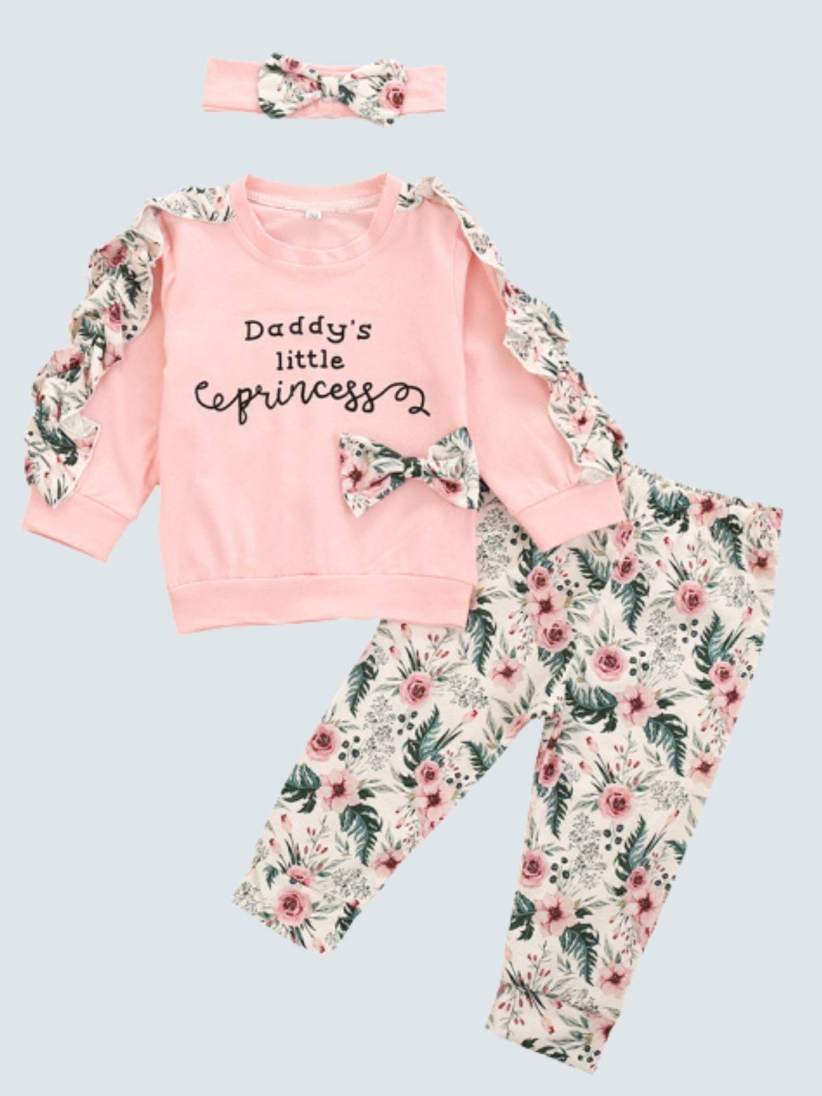 Baby 'Daddy's Little Princess' Long Sleeve Ruffle Shirt, Leggings, And Headband Set