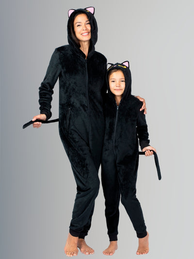 Mommy & Me Clothes | Black Cat Hoodie Onesie Pajamas | Mia Belle Girls