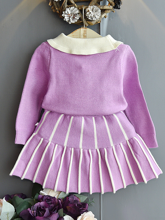 Preppy Chic Clothes | Collared Sweater & Skirt Set | Mia Belle Girls