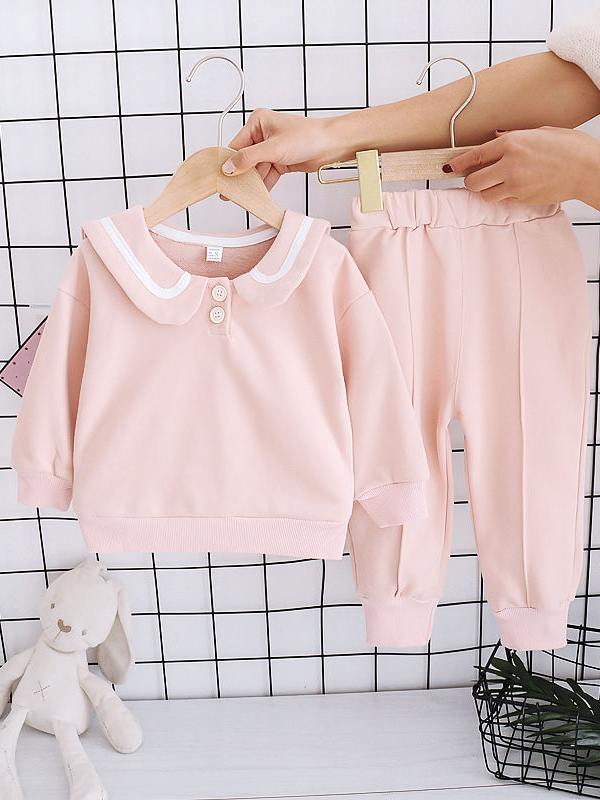 Baby Preppy Peanut Gallery Collared Sweat Shirt And Pants Set Dusty Pink