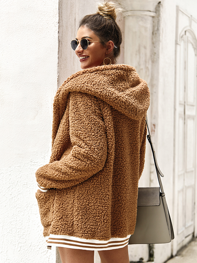 Women's Varsity Full-Zip Hooded Fleece Cardigan Taupe