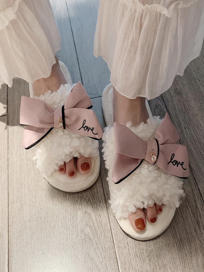 Women's Little Fluffy Bow Slippers By Liv and Mia - Mia Belle Girls