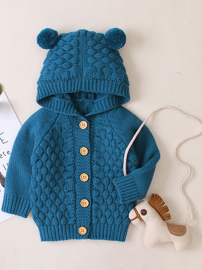 Baby Cute Cub Button-Down Hooded Cardigan Blue