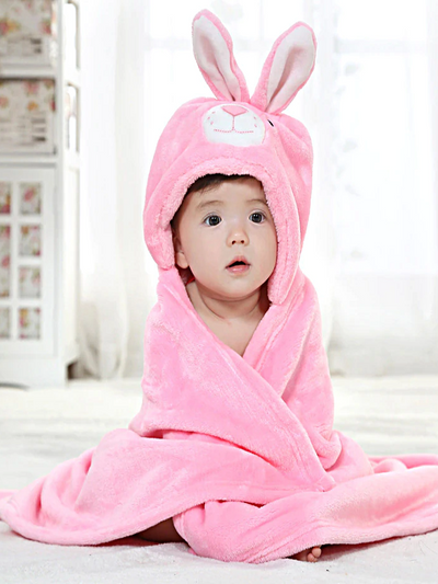 Baby Little Bunny Hooded Towel - Pink