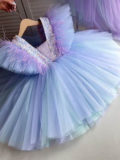 Little Girls Fancy Dress | Flutter Sleeve Multicolor Tulle Party Dress ...