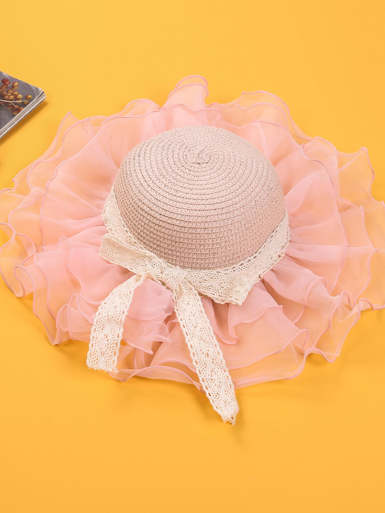 Girls Tulle Brim Straw Hat - Pink | Girls Accessories - Mia Belle Girls