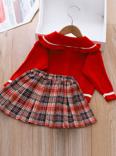 Smart Girls Rule Red Knit Sweater & Checkered Skirt Set