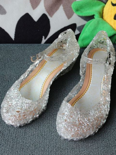 Girls White Glitter Jelly Wedge Mary Jane/Flats Shoes By Liv and Mia