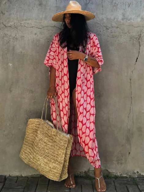Women's Leaf Print Kimono Cover Up - Mia Belle Girls