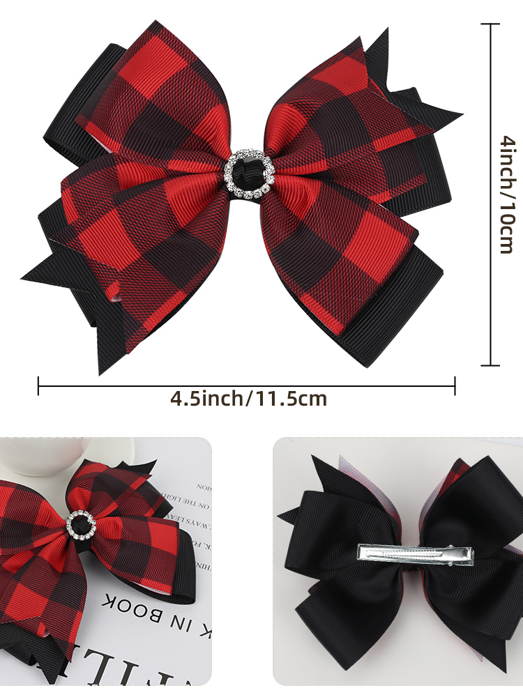 Girls Accessories | Preppy Plaid Bejeweled Bow Clips - Mia Belle Girls