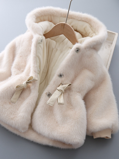 Mia Belle Girls Medium Long Faux Fur Coat, White / 5Y