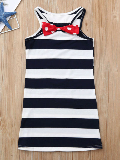 Girls 4th of July Little Bow Striped Dress