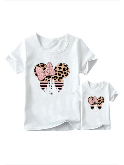 Mommy & Me | Matching Tops | Leopard Print Striped Miss Mouse T-Shirts