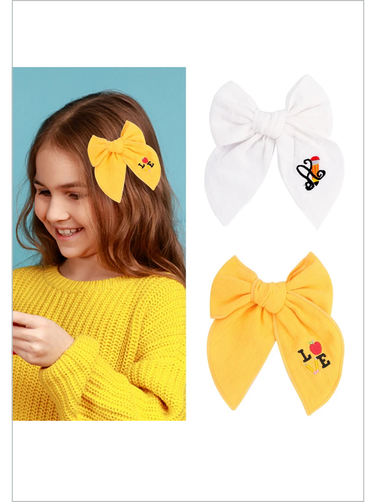 Girls School Accessories | Embroidered Hair Bow | Mia Belle Girls