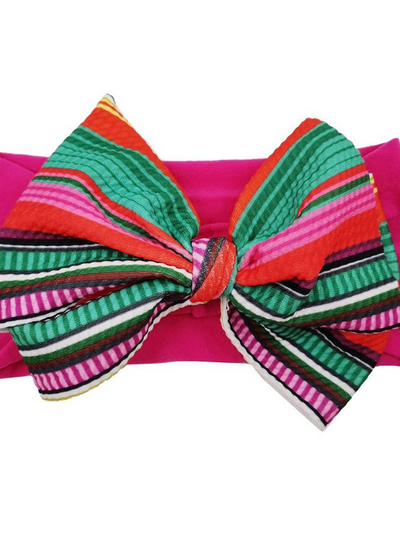 Baby Bow Headband hot pink with stripes
