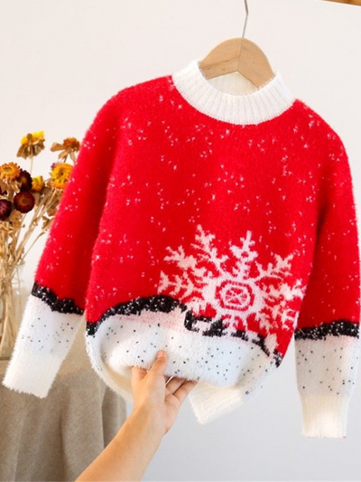 Girls Comfy And Cozy Fuzzy Snowflake Sweater - Red