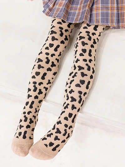 Girls Cotton Leopard Print Tights
