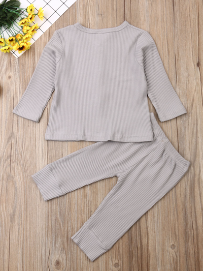 Baby Sleepytime Button-Down Long Sleeve Shirt and Legging Set Grey