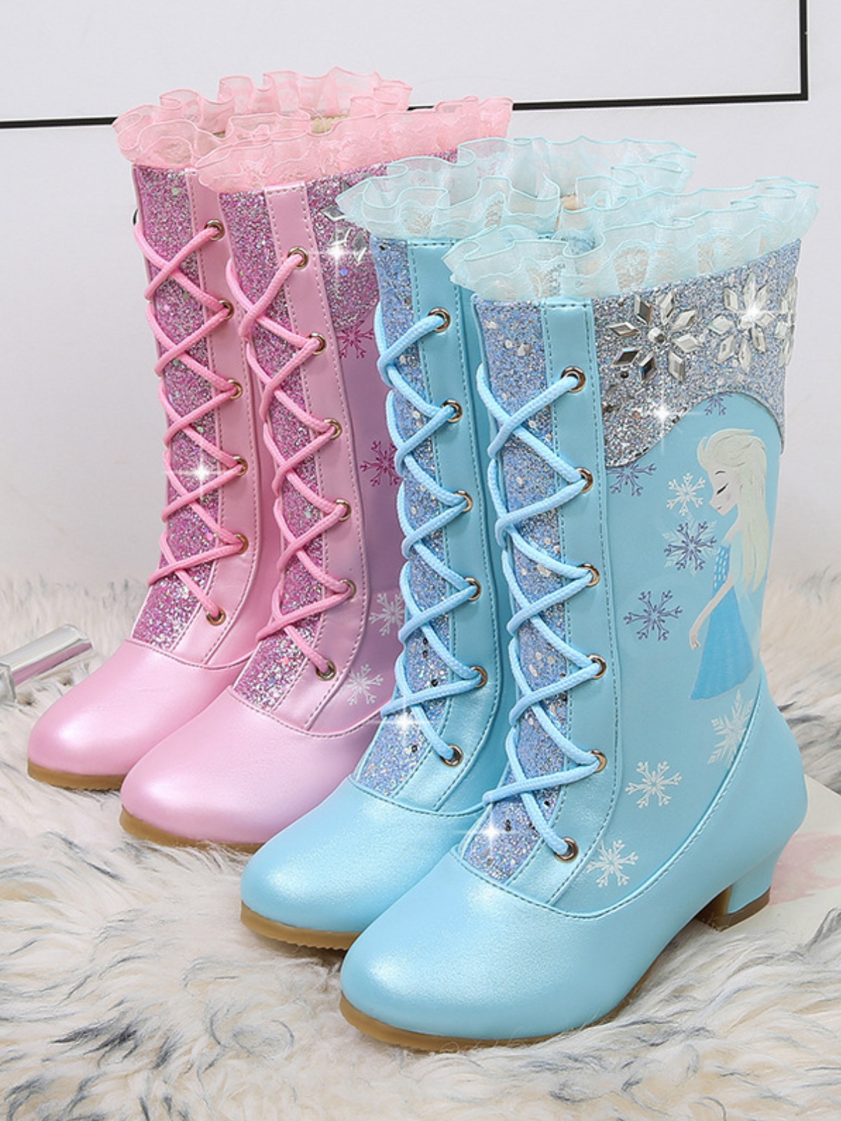 Snow Princess Ruffle Trim Sparkly Boots By Liv and Mia