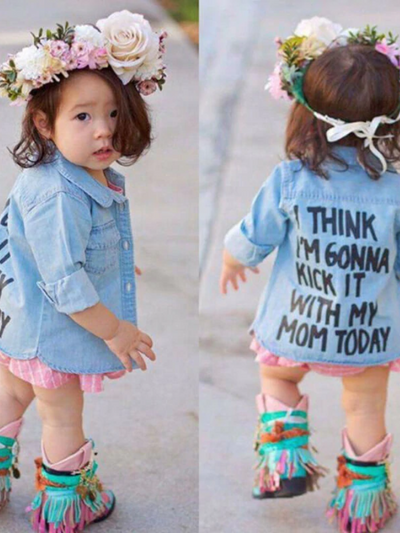 Kids Denim Clothes | "Kick It With Mom" Shirt Dress |  Mia Belle Girls