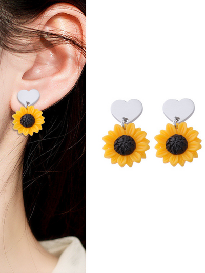 Mia Belle Girls | Heart & Sunflower Drop Earrings | Girls Accessories