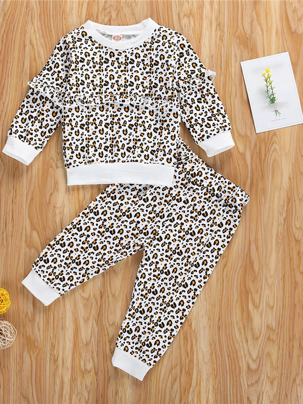 Baby Mini Leopard Print and Ruffles Long Sleeve Shirt And Legging Set