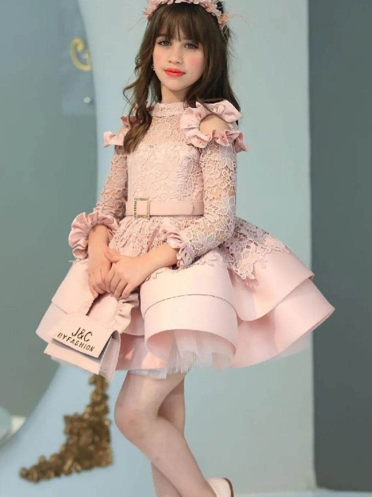 Mia Belle Girls Special Occasion Dresses | Cold Shoulder Lace Dress