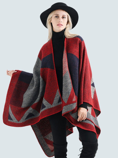 Women's Geometric Glamour Vintage Shawl Cardigan Red